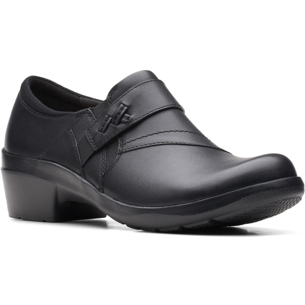 Clarks Womens Angie Pearl Leather Loafer Slip On Shoe Size 10 black NEW